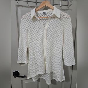 Women's Cream Crochet Button-Down Shirt - Lightweight Collared Top